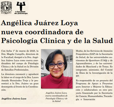 Angélica Juárez Loya, nueva coordinadora de Psicología Clínica…
