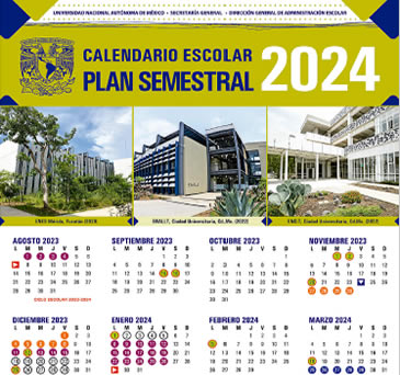 Calendario Escolar. Plan Semestral 2024 de la UNAM.