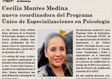 Cecilia Montes Medina, nueva coordinadora -PUEP
