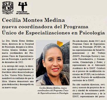 Cecilia Montes Medina, nueva coordinadora -PUEP