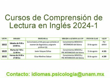 Cursos de Comprensión de Lectura en Inglés 2024-1