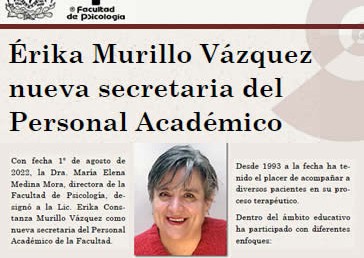 Érika Murillo nueva secretaria del Personal Académico