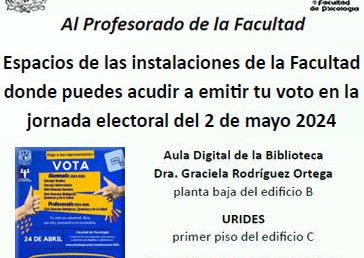 Al Profesorado. Espacios de la Facultad donde puedes acudir a votar