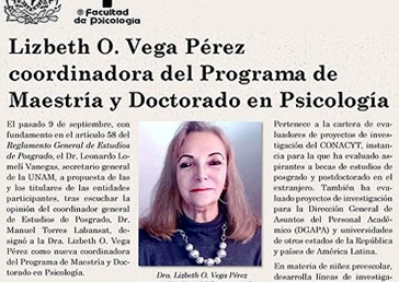 Lizbeth Vega Pérez, coordinadora del Programa de Maestría y Doctorado