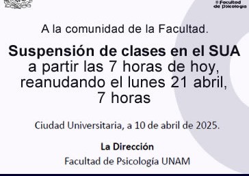 A la comunidad -Suspensión de clases en el SUA