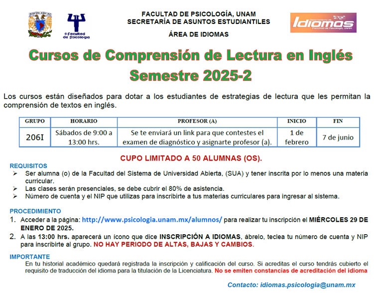Curso-de-comprension-de-lectura-en-ingles-Sabatino-SUA-2025-2-Dpt-Idiomas-SASE-Fac-Psicologia-UNAM